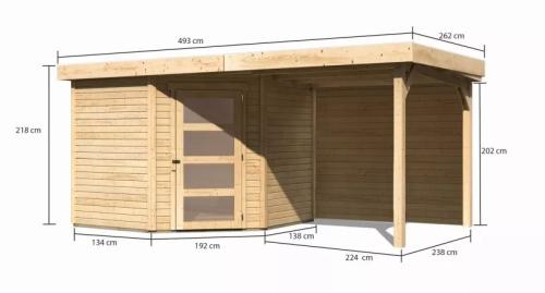 dřevěný domek KARIBU SCHWANDORF 5 + přístavek 240 cm včetně zadní stěny (9214) natur