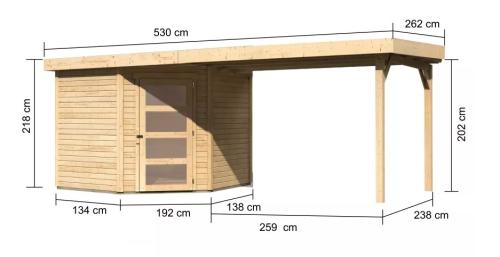 dřevěný domek KARIBU SCHWANDORF 5 + přístavek 280 cm (77750) natur