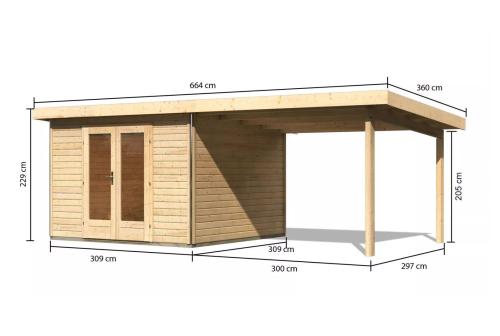 dřevěný domek KARIBU RADEBURG 1 + přístavek 330 cm (31464) natur 