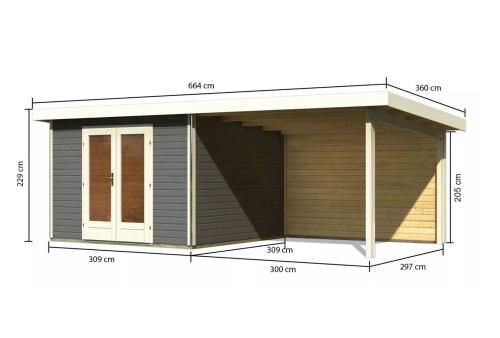 dřevěný domek KARIBU RADEBURG 1 + přístavek 330 cm včetně zadní stěny (31474) terragrau