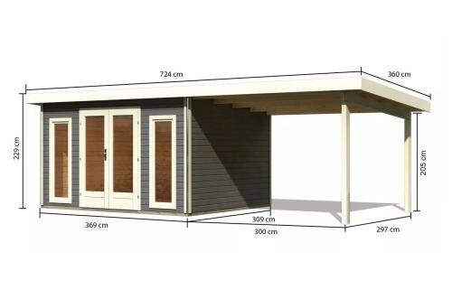 dřevěný domek KARIBU RADEBURG 2 + přístavek 330 cm (31481) terragrau