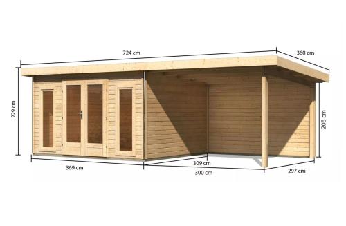 dřevěný domek KARIBU RADEBURG 2 + přístavek 330 cm včetně zadní stěny (31482) natur