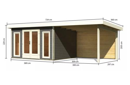 dřevěný domek KARIBU RADEBURG 2 + přístavek 330 cm včetně zadní stěny (31483) terragrau