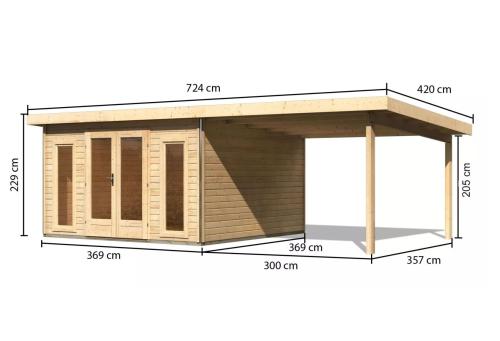 dřevěný domek KARIBU RADEBURG 3 + přístavek 330 cm (31486) natur 