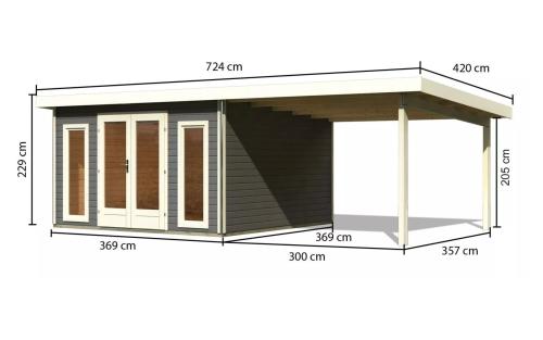 dřevěný domek KARIBU RADEBURG 3 + přístavek 330 cm (31487) terragrau