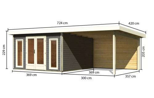 dřevěný domek KARIBU RADEBURG 3 + přístavek 330 cm včetně zadní stěny (31489) terragrau