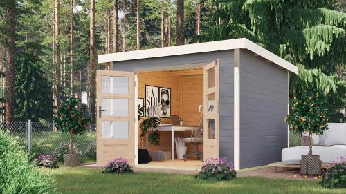 hybridní domek KARIBU PLUTO D (97900) světle šedý / bílý 