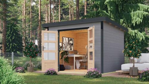 hybridní domek KARIBU PLUTO D (97902) světle šedý / antracit