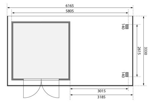 dřevěný domek KARIBU TRITTAU 3 + přístavek 330 cm (41537) terragrau
