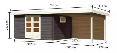dřevěný domek KARIBU TRITTAU 3 + přístavek 330 cm včetně zadní stěny (41577) terragrau