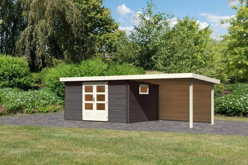 dřevěný domek KARIBU TRITTAU 3 + přístavek 330 cm včetně zadní stěny (41577) terragrau