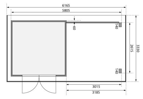 dřevěný domek KARIBU TRITTAU 3 + přístavek 330 cm včetně zadní stěny (41577) terragrau