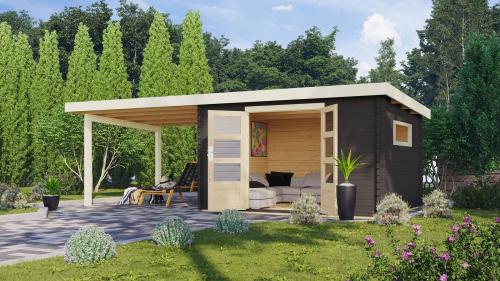 dřevěný domek KARIBU TRITTAU 5 + přístavek 330 cm (41578) terragrau