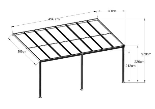 hliníková pergola LANITPLAST WALL 53 FSX bílá + čirý PC