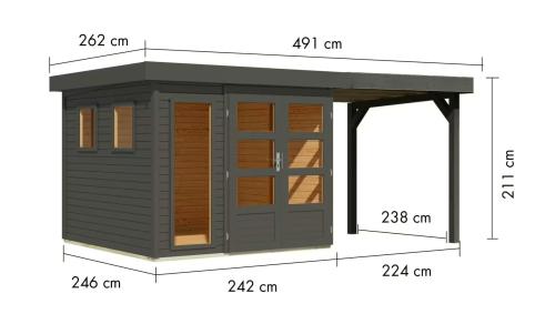 dom drewniany KARIBU LAHAR 3,5 + nadstawka 240 cm (12486) terragrau