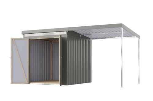 plechový domek KARIBU IRIDIUM 2 + přístavek 200 cm (48468) šedý