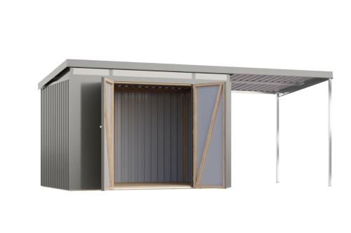 plechový domek KARIBU IRIDIUM 3 + přístavek 200 cm (48489) šedý