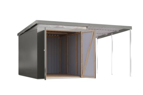 plechový domek KARIBU IRIDIUM 2,5+ přístavek 200 cm (48472) šedý