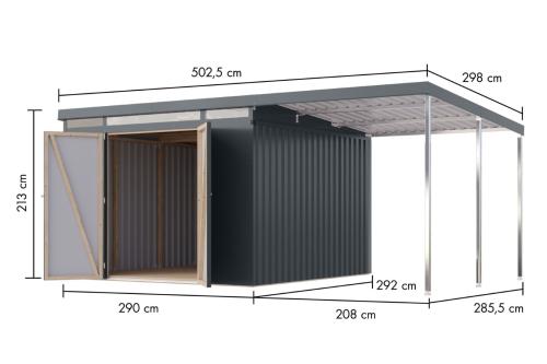 plechový domek KARIBU IRIDIUM 3,5 + přístavek 200 cm (48499) antracit