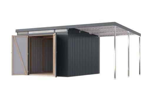 plechový domek KARIBU IRIDIUM 3,5 + přístavek 200 cm (48499) antracit