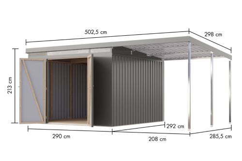 plechový domek KARIBU IRIDIUM 3,5 + přístavek 200 cm (48498) šedý