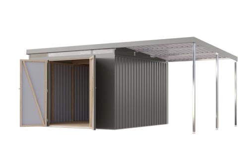 plechový domek KARIBU IRIDIUM 3,5 + přístavek 200 cm (48498) šedý