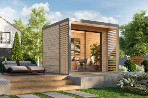 hybridní domek KARIBU SATURN (48349) natur / šedý