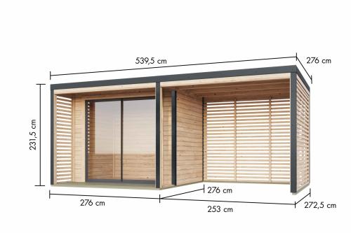 hybridní domek KARIBU SATURN (50563) natur / antracit + 253 cm přístavek včetně zadní a boční stěny