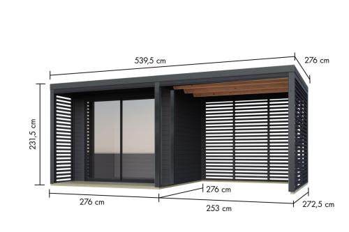 hybridní domek KARIBU SATURN (66203) antracit + 253 cm přístavek včetně zadní a boční stěny