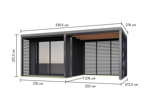 hybridní domek KARIBU SATURN (50568) antracit / šedý + 253 cm přístavek včetně zadní a boční stěny