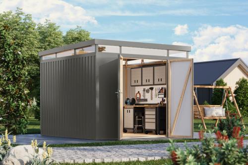 plechový domek KARIBU AURUM 3,5 (53671) šedý