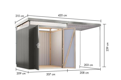 plechový domek KARIBU AURUM 2 + přístavek 200 cm (53677) šedý
