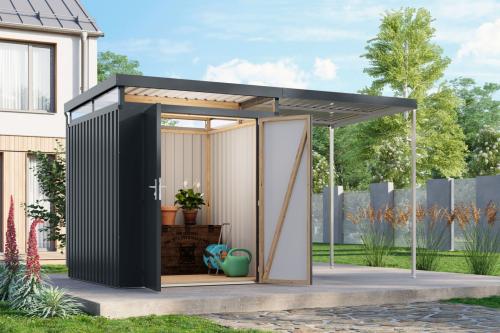 plechový domek KARIBU AURUM 2 + přístavek 200 cm (53678) antracit