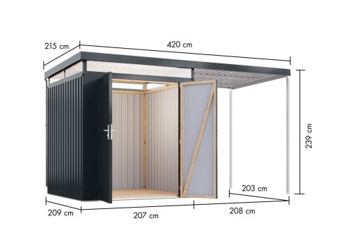 plechový domek KARIBU AURUM 2 + přístavek 200 cm (53678) antracit
