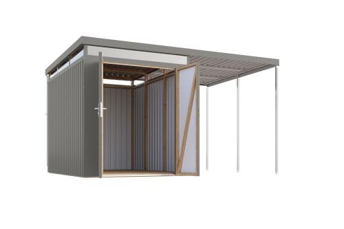 plechový domek KARIBU AURUM 2,5 + přístavek 200 cm (53680) šedý