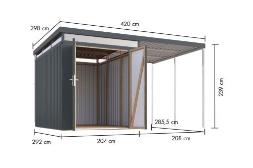plechový domek KARIBU AURUM 2,5 + přístavek 200 cm (53681) antracit