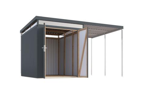 plechový domek KARIBU AURUM 2,5 + přístavek 200 cm (53681) antracit