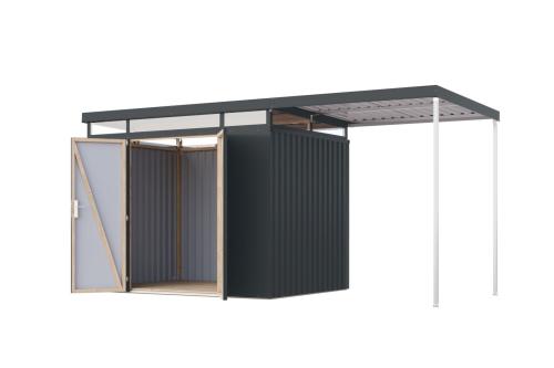 plechový domek KARIBU AURUM 3 + přístavek 200 cm (53682) šedý