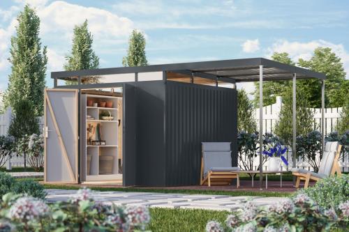 plechový domek KARIBU AURUM 3,5 + přístavek 200 cm (53694) antracit