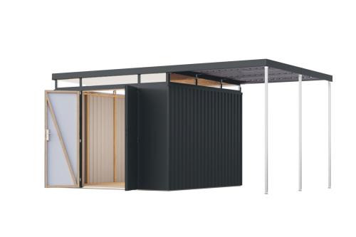 plechový domek KARIBU AURUM 3,5 + přístavek 200 cm (53694) antracit