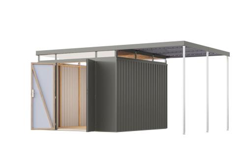 plechový domek KARIBU AURUM 3,5 + přístavek 200 cm (53693) šedý