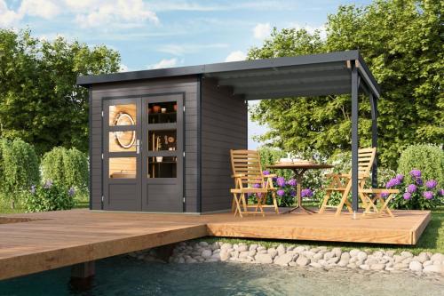hybridní domek KARIBU PLUTO 1 (48336) terragrau / antracit + 233 cm přístavek