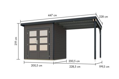 hybridní domek KARIBU PLUTO 1 (48336) terragrau / antracit + 233 cm přístavek