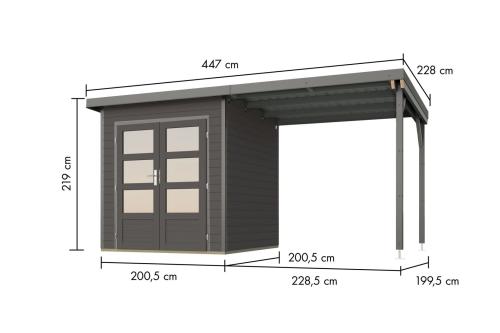 hybridní domek KARIBU PLUTO 1 (48322) terragrau / šedý + 233 cm přístavek