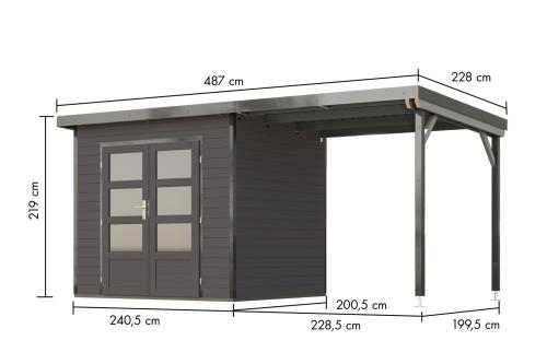 hybridní domek KARIBU PLUTO 2 (48346) terragrau / šedý + 233 cm přístavek