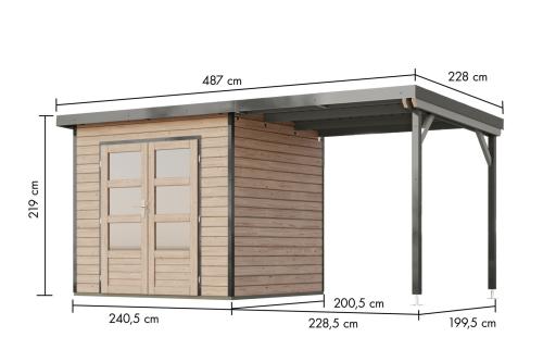 hybridní domek KARIBU PLUTO 2 (48338) natur / šedý + 233 cm přístavek