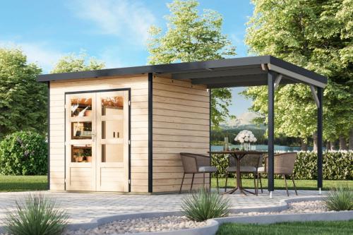 hybridní domek KARIBU PLUTO 2 (48340) natur / antracit + 233 cm přístavek