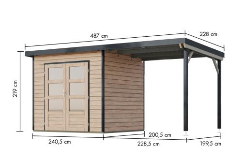 hybridní domek KARIBU PLUTO 2 (48340) natur / antracit + 233 cm přístavek
