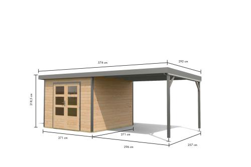 hybridní domek KARIBU PLUTO 6 (12435) natur / šedý + 300 cm přístavek