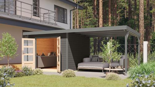 hybridní domek KARIBU PLUTO 6 (12436) terragrau / šedý + 300 cm přístavek